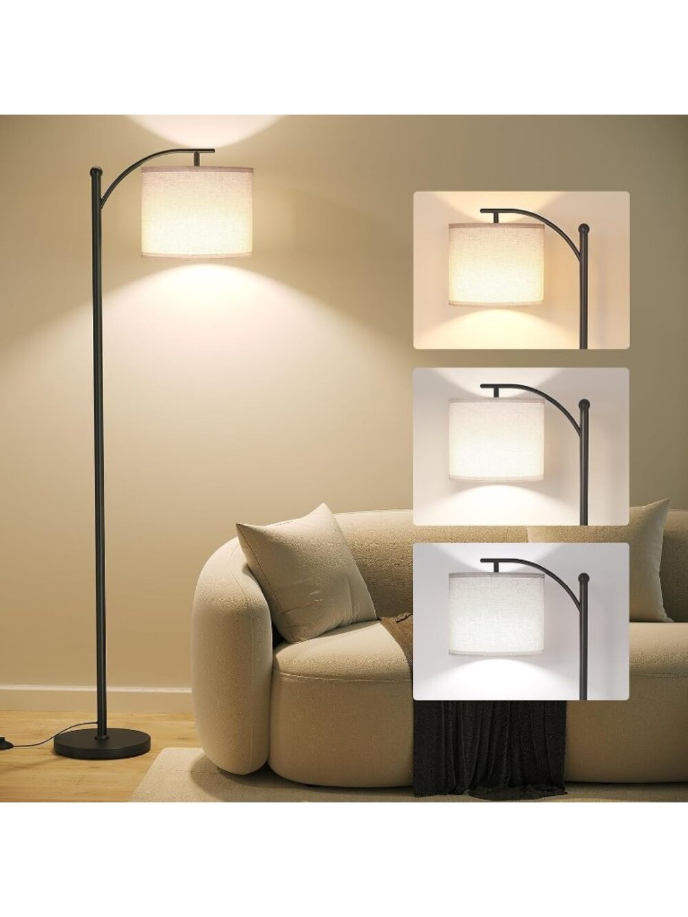 New Arc Floor Lamp, Modern Floor Lamp with 3 Color Temperatures Bulb